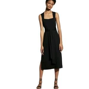 Vince Black Square Neck Sleeveless Belted Soft Pima Cotton Midi Dress Size XXS